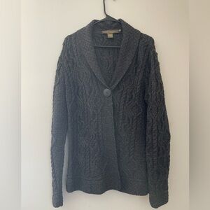 100% Merino Wool Charcoal Cable Knit Cardigan made in Ireland size Med.